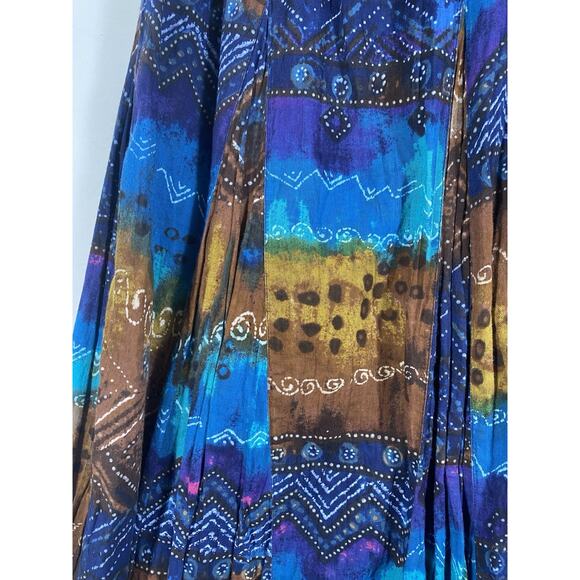 Chicos Maxi Skirt Size 2 Large Blue Brown Broomstick Gypsy Peasant Boho Y2K - Picture 6 of 13